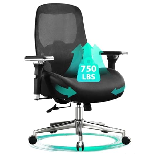 750lbs Big and Tall Office Chair with Wide Thick Seat Cushion for Heavy People Ergonomic Computer Mesh Desk Chairs with 4D Armrests, Adjustable Lumbar Support for Adults 8 Hours daliy Work