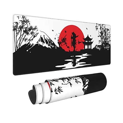 Black and Red Japanese Landscapes Gaming Mouse Pad 31.5 × 11.8 × 0.12 Inch Extra Large Keyboard Mouse Mat XL Non-Slip Rubber Base Personalized Desk Pad for Home Computer Office Laptop
