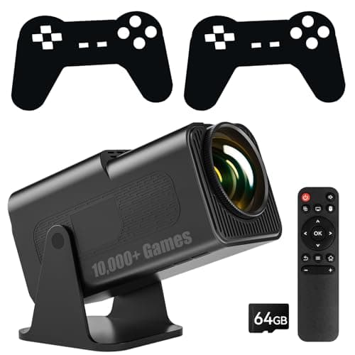 Olycism Game Projector with 2 Controllers & 10,000+ Games 4K 1080P Arcade Vision Projector Bluetooth 5.4 Retro Game Projector Android 13 WiFi 6 Auto Keystone Mini Projector for Game Black