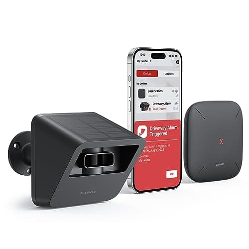 X-Sense Driveway Alarm, 1/2 Mile Long Range Solar Powered Smart Driveway Alarm, App for Customizable Driveway Alert, Outdoor Weather Resistant Motion Sensor & Detector with SBS50 Base Station