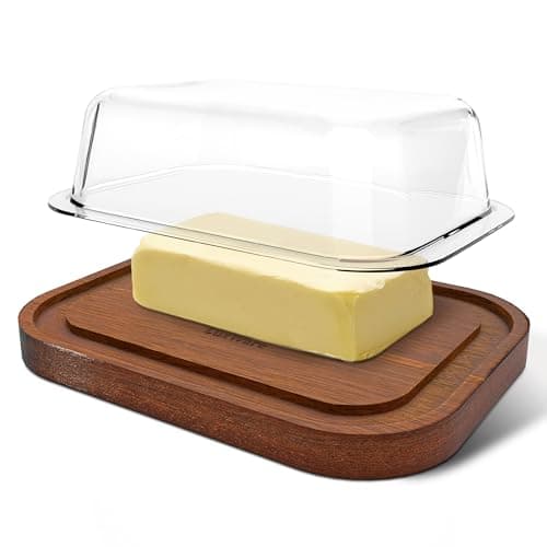 LuxWare Clear Glass Butter Dish with Lid for Countertop, Covered Butter Container for Refrigerator, Fits European Size, Large Butter Keeper for Fridge, Butter Holder for Counter, Cute Butter Tray
