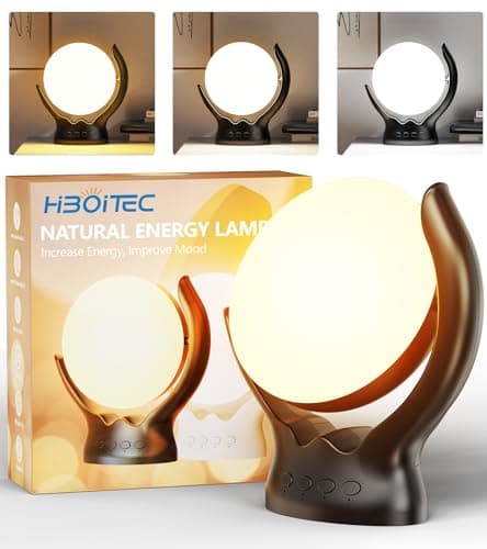 HIBOITEC Light Therapy Lamp, UV-Free 10000 Lux Therapy Light, Rotatable Sunlight Lamp with 3 Color Temperature & 5 Adjustable Brightness Levels & Timer & Memory Function