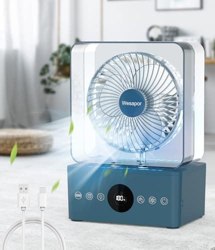 Portable Air Conditioners Cooling Fan with 3600mah battery, Quiet with 3 Speeds, 1000ml Evaporative Personal Air Conditioner Fan with Mist, 8H Timer, 4 LED mode, Small Air Cooler for Bedroom Office