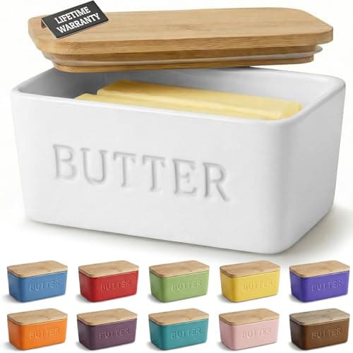 PriorityChef Extra Large Butter Dish with Lid for Countertop, Ceramic Butter Container With Airtight Cover, Butter Keeper for Counter or Fridge, Butter Holder Storage, White