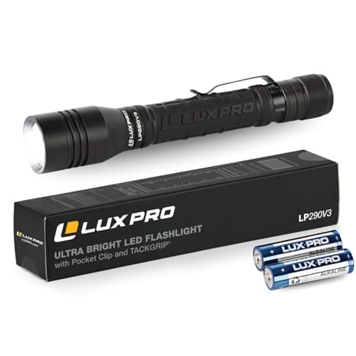 LUXPRO LP290V3 LED Flashlight - Bright 300 Lumens with 3 Light Modes - Aircraft-Grade Aluminum with IPX4 Waterproof Protection & Patented TackGrip - Camping, Outdoor, Home - Batteries Included