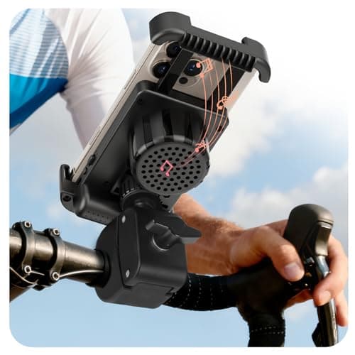 heetipuk Bike Speaker with Phone Holder, Bluetooth Motorcycle Speakers with Phone Mount, Handlebar Cell Phone Clamp for iPhone 16 15 14 13 12 Pro Max Plus,4.7 to 6.8" Phones, for Scooter, Motorcycle