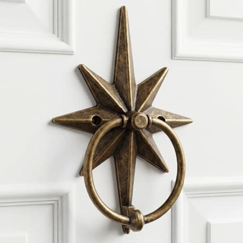 Shimeyao Antique Brass Bethlehem Star Door Knockers 7.9 Inch Vintage Bethlehem Star Door Handle Gate Knocker Handle Pull for Front Doors Accessories Home Courtyard European Country Decor