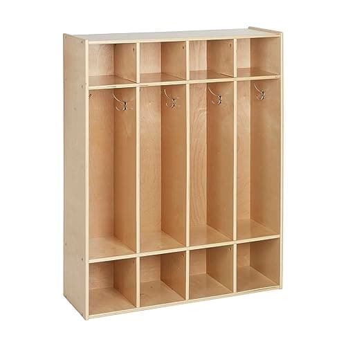 ECR4Kids Streamline 4-Section Coat Locker with Cubby Storage, Classroom Furniture, Natural