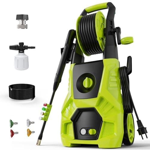 Electric Pressure Washer - 5000 PSI, 3.0 GPM High Power Washer Electric Powered with 35FT Power Cord, 4 Nozzles, Foam Cannon for Cleaning Cars, Driveways, Patios, Gardens, and Outdoor Surface, Green