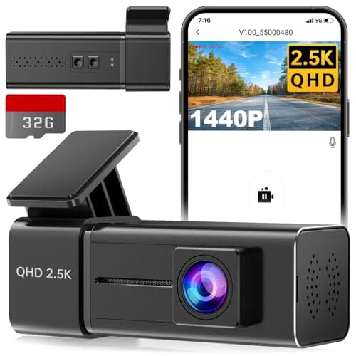 Dash Cam 2.5K 1440P Front Dashcam for Cars, E-YEEGER Mini WiFi Hidden Dashcams with App, Night Vision Car Camera, 24H Parking Mode, G-Sensor, Loop Recording, Free 32G Card, Support 256GB Max, Black