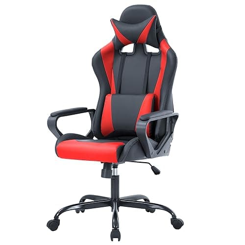 PayLessHere Ergonomic Racing Desk Chair Gaming Chair Computer Chair with Armrests 360° Swivel & Caster Pu Desk Task Chair Executive Headrest Lumbar Support for Back Pain Women Men and Adults (Red)