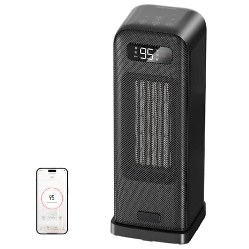 FLANUR Space Heaters for Indoor Use, Smart Portable Electric Heater with Thermostat, WiFi and Voice Control, 12H Timer, 4 Modes, 36dB 1500W PTC Ceramic Safety Heat for Office Bedroom Home 1Pack Black