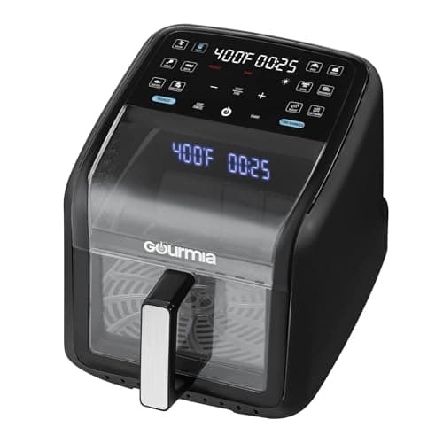 Gourmias Panorama 7-Quart Digital Air Fryer with Panoramic Viewing Window, Holographic Display, 12 Cooking Presets, FryForce 360° Technology, Dishwasher-Safe Nonstick Basket, 1500 Watts, Black