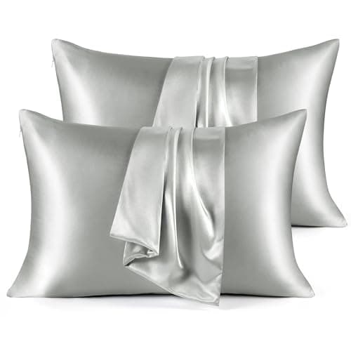 Bedsure Satin Pillowcase for Hair - Grey Satin Pillow Cases Standard Size with Zipper 4 Pack, Similar to Silk Pillow Cases for Skin, Silky & Soft, Gifts for Women Men, 20x26 Inches