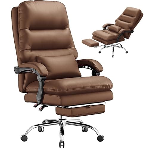 Ylzyxal Office Chair, Big and Tall Office Desk Chair, Ergonomic Office Chair, 400LBS PU Leather Computer Chairs, Executive Chair with Foot Rest and Lumbar Pillow (Dark Brown)