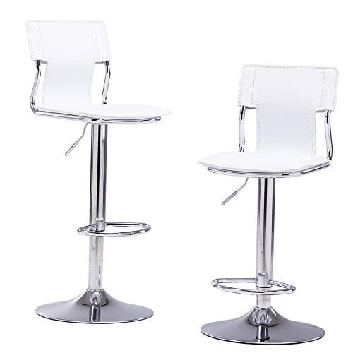Sidanli Adjustable Bar Stools Set of 2, White Bar stools Set of 2 in Faux Leather, Swivel Bar Chairs Height Adjustable, Comfortable Bar Stools with Back for Kitchen Island, Dining Room