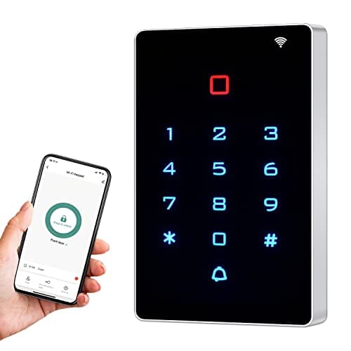 AMOCAM Wireless WiFi Access Control Keypad, Backlight Door Access Control System + 5PCS ID Keychains, Wiegand 26, Password Keypad for House Apartment, TUYA Wireless Entry Security Access Controller