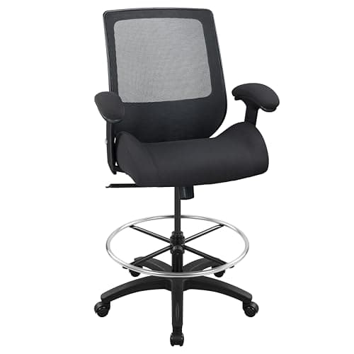 BOLISS Ergonomic Mesh Computer Office Drafting Chair with Super Soft Adjustable Arms Molded Foam Seat Cushion Lumbar Support and Big Foot Ring -Black