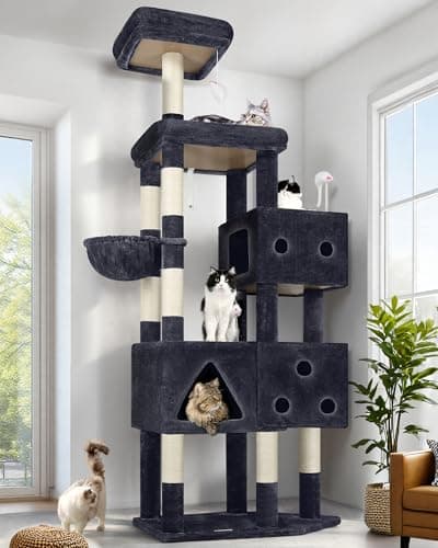 Globlazer Extra Large Cat Tower, 81-inch Tall Cat Tree for Big Cats 20 lbs, XXL Heavy Duty Cat Scratching Tower for Indoor Adult Cats with 3 Cat Condos, 8 Scratching Posts, F81, Dark Grey