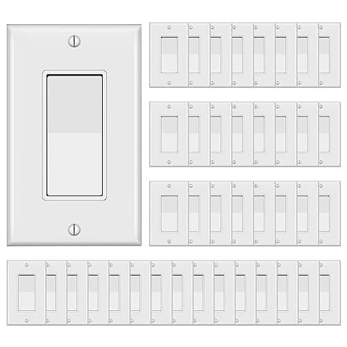 TAKETEK Decorator Switch with Wall Plate, Single Pole Rocker Light Switch, Grounding Screw, Residential Grade, 15A 120V/277V, UL Listed, White (40 Pack)