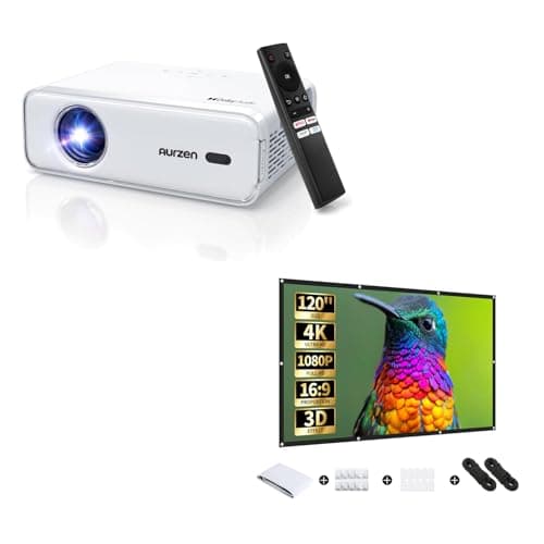 Aurzen EAZZE D1 Projector with 120-Inch Screen Bundle, Netflix-Officially-Licensed, Auto Focus & Keystone, DoIby Audio, Zoom, Native 1080P Movie, Portable Outdoor Mini Projector, White