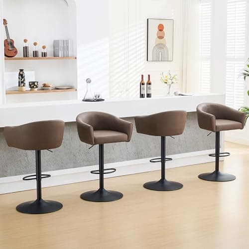 FIRAVOE Bar Stools Set of 4, Adjustable Height Bar Chair with Back and Arms, Swivel Upholstered Counter Height Barstools for Bar, Kitchen, Counter (Coffee Brown, Set of 4)