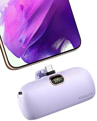 Kuulaa Portable Charger USB C with Built-in USB-C Plug, 5000mAh PD20W Fast Charging Power Bank, LCD Digital Display Battery Pack for iPhone 15/16/17,Samsung S22/S23 & Android (Purple)