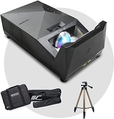 EliteProjector Ultra Short Throw Portable Outdoor Projector for Family Home Backyard Movie Night, Waterproof Projector 1080p, 1500 Lumens, Bluetooth and Built-in Battery, Compatible with iOS TV Stick