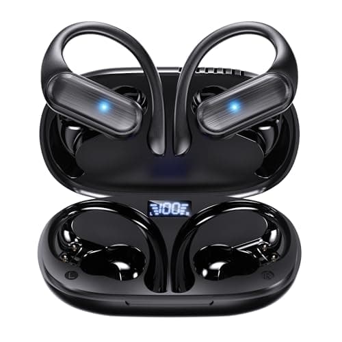 AEYHKFES-US Wireless Earbuds,Bluetooth Headphones 80hrs Play Back Sport Earphones with LED Display Over-Ear Buds with Earhooks Built-in Mic IPX7 Waterproof Headset for Workout Grey (Upgrade Black)