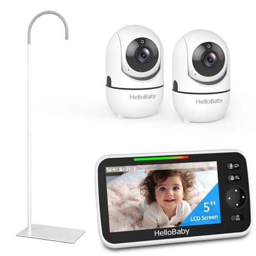 HelloBaby Baby Monitor with 2 Cameras and Floor Stand, Upgrade 5'' IPS Screen, 1000ft Range Video Audio Monitor with No WiFi, VOX, Night Vision, 2-Way Talk, 8 Lullabies, and Temperature Display