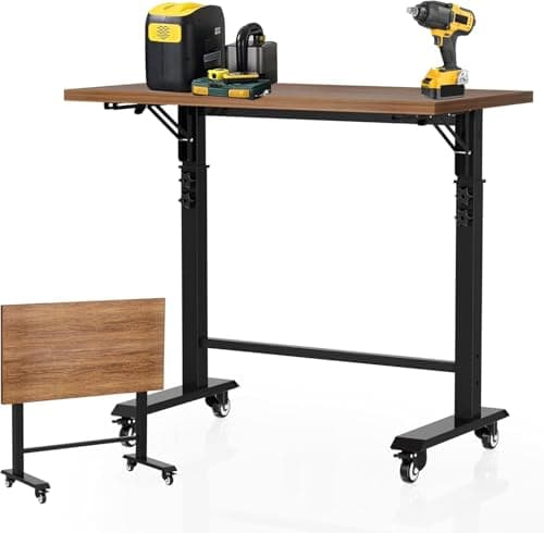POWSTR 47" Foldable Wood Workbench,Adjustable Height Work Bench(32-42'') with Wheels and Feet Mat,Suitable for Workshop,Office,Garage,Home,Commercial