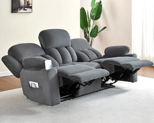 VanAcc Recliner Couch, 3 Seater Sofa Recliner with Cup Holders for Living Room- 85 inch Comfy Couch with Dual Wingback Recliner, Grey Oversized Recliner