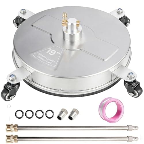Hourleey 19" Pressure Washer Surface Cleaner, Stainless Steel Surface Cleaner with 4 Wheels for Concrete, Patio, Sidewalk, Deck, Pathway 1/4" Quick Connector, 2 Extension Wand, 4000 PSI