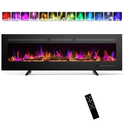 Sweetcrispy Electric Fireplace, 1500W/750W Wall Mount or Recessed Fireplace Insert and Freestanding, Electric Fireplace Heater with Remote Control,13 Adjustable Flame Color, 12H Timer, Touch Screen
