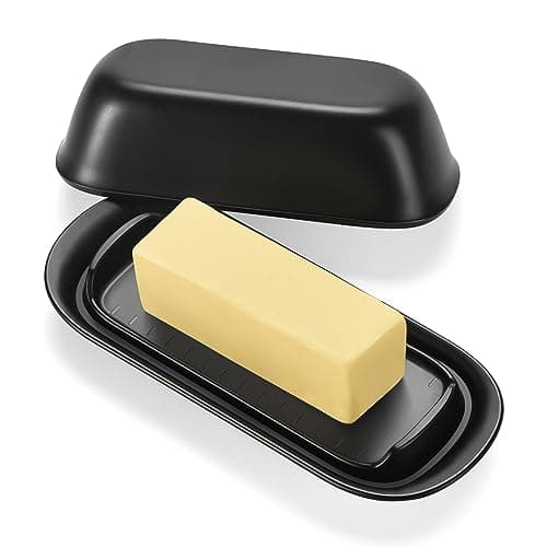 Hekeieon Butter Dish with Lid, Butter Keeper, Easy Scoop,Butter Container Holds for East/West Coast Butter, Dishwasher Safe (Black)