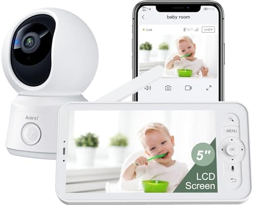ARENTI WiFi Baby Camera Monitor, 5-inch Screen, Smartphone App, Motion Tracking, Timed Detection, Encrypted Connection, Super Night Vision, 2-Way Talk, Temp Sensor, Lullaby, Support Local Storage