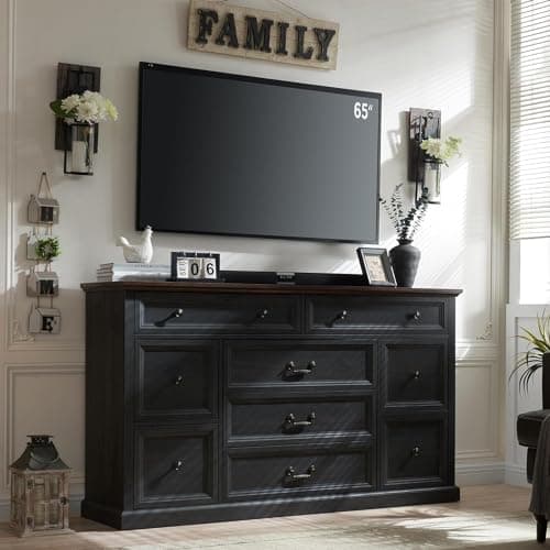 IFGET Farmhouse 9 Drawers Dresser for Bedroom, 60" Wide Wood Rustic Chest of Drawers, Large Storage Dressers Organizer for Bedroom, Living Room, Hallway, Dining Room, Dark Grey