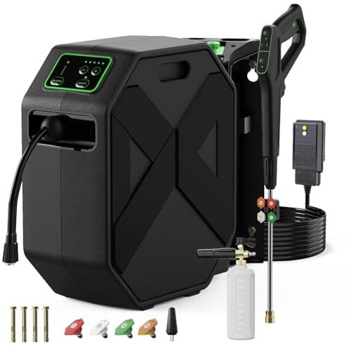 Buyplus Wall Mounted Pressure Washer, 5500PSI 3.8GPM Electric Power Washer, Remote Controlled with 100FT Retractable Hose, GFCI Power Cord, Foam Cannon, 5 Nozzles for Cars, Driveways, Patios, Black