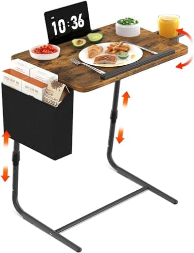 Folding TV Tray Adjustable Dinner - Trays for Eating On Couch Wooden Tables Mate Stand Foldable Desk with Cup Holder Portable