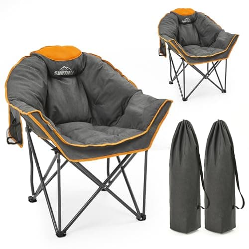 Oversized Padded Comfy Camping Chair for Adults, Portable Padded Lawn Chair, Weight Capacity 450 LBS, Heavy Duty Moon Leisure Folding Chair for Camping, Hiking, Carry Bag,Orange (2 Pack)