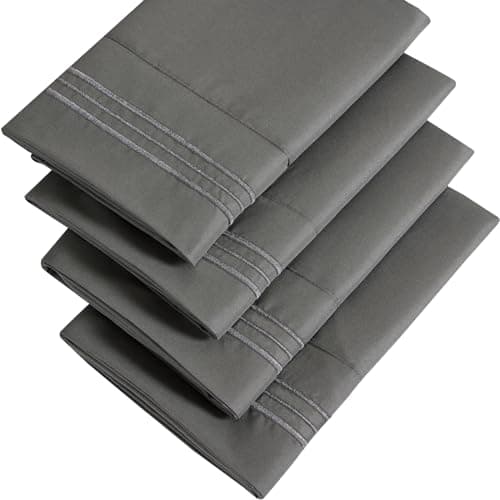 YIYEA Pillow Cases Standard Size Set of 4, Ultra Soft 1800TC Hotel Quality Double Brushed Microfiber Embroidered Pillowcases, Envelope Closure, Fade Resistant (20"x26", Dark Grey)
