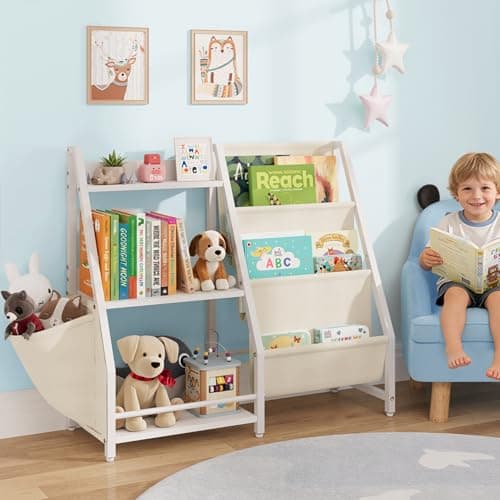 HAVLOTII Kids Bookshelf and Toy Organizer, 3 Tier Montessori Bookcase for Bedroom, Playroom, Nursery, Classroom, Toy Storage Rack with Anti-Tip Kit (White)