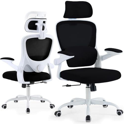 Estevo Ergonomic Office Chair with Tilt-Lock, Home Office Desk Chair with Auto Lumbar Support, High Back Mesh Desk Chair with Adjustable Headrest, Swivel Task Chair or Study Bedroom,Black and White