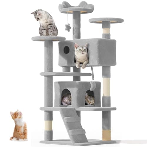OS MOTOR 54" Cat Tree Tower for Indoor Cats Large Adult,Cute/Tall Modern Cat Tree for Big Cats 20 lbs, Plush Multi-Level Cat Condo with Scratching Posts, Dangling Ball for Fun (Light Gray, 54 inch)
