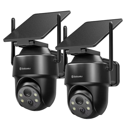 GALAYOU 2K Cameras for Home Security-2.4G WiFi Outdoor Camera Wireless Solar/Battery Powered, 360° PTZ Color Night Vision, PIR Detection, SD/Cloud Storage, Waterproof, Work with Alexa, R1 2P Black