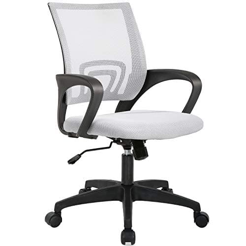 BestOffice | Ergonomic Office Chair | Mid-Back Swivel Desk Chair | Breathable Backrest & Lumbar Support | Adjustable Height | Sponge Seat | Rolling Wheels | White | for Adults & Women