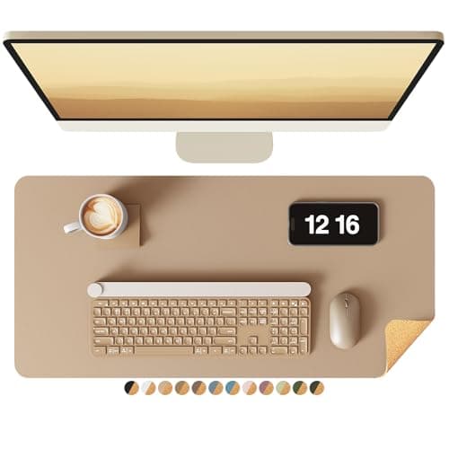 YSAGi Double-Sided Desk Pad, Leather Desk Mat, Eco Cork Desk Pad Protector, Large Mouse Pad for Desk, Waterproof Desk Blotter Pad, Writing Pad for Office/Home(23.6"x13.7",Apricot)