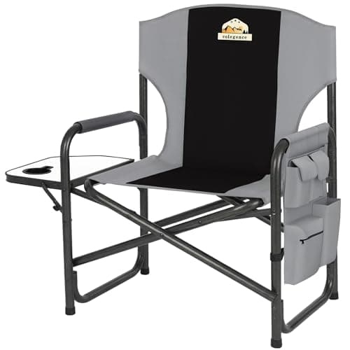Colegence Oversized Directors Camping Chair Support 600 LBS, Heavy Duty Folding Outdoor Chairs with Detachable Side Pocket and Adjustable Side Table for Outside Beach,Lawn,Fishing (Black)