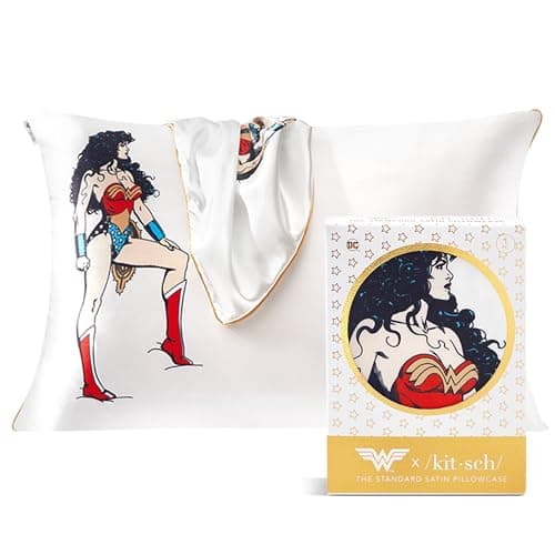 Wonder Woman x Kitsch Satin Pillowcase with Zipper for Hair & Skin - Softer Than Silk Pillow Cases, Cooling Satin Pillow Case, Wrinkle-Free Pillow Cases Standard Size (19x26) - Believe in Wonder