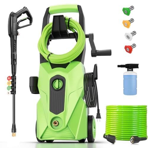 Commowner Electric Pressure Washer Adjustable 5000 PSI 4.0 GPM Power Washers Electric Powered with 33ft Hose Reel, 4 Nozzle and Foam Cannon, Powerwashers Cleaner Machine for Home, Cars, Patio, Green